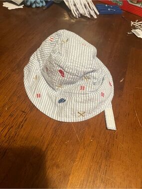 Baby Essentials Light Blue Striped Bucket Hat with Red and Navy Embroidery